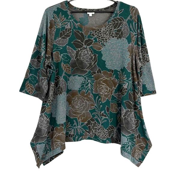 Avenue Floral Asymmetric Womens Top Sz 26/28 Cottagecore Boho Lagenlook Earthy - Picture 1 of 9